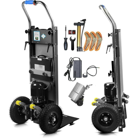Gaonala Electric Stair Hand Truck 900lbs Capacity 1250W Heavy Duty 22"Lx13.78"Wx61"H Solid Wheel 3 Ropes Black for Furniture Logistics Warehouse