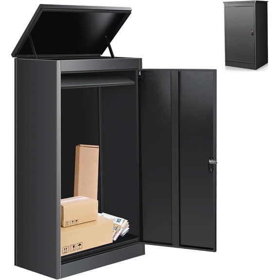 Gaonala Outdoor Package Delivery Box 20.8"x16.5"x33.4" Anti Theft Steel Mailbox with Lock IPX3 Waterproof for Porch Curbside(Black)