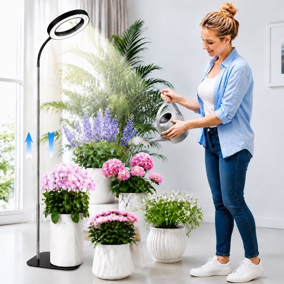 Gaormii Full Spectrum LED Grow Lights for Indoor Plants with 3H/9H/12H Auto Timer, Height Adjustable (12.8-62.5"), 3 Color Modes, 10 Dimming - Sun Lamp for Large Tall Small Plant- Black