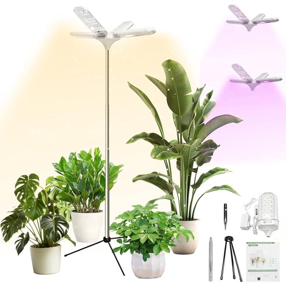 Gaormii 4 Heads Grow Lights for Indoor Plants, 240 LEDs Full Spectrum, 15-67 in Height Adjustable, 3/9/12H Auto Timer ＆ 4 Dimmable Brightness for Large and Small Plants