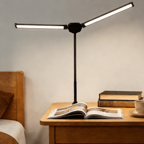Gaormii LED Eye Caring Desk Lamp, Double Head Reading Light, Computer Monitor Clip on Light, USB Port, 3 Color Modes and 10 Brightness, Adjustable Flexible Gooseneck, for Home, Office, Black