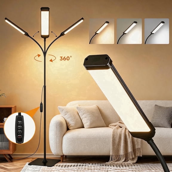 Gaormii LED Floor Lamp for Living Room, Bright Reading Lamp with 10 Stepless Dimmable & 3 Color Temperatures,3000K-6500K, Adjustable Gooseneck Standing Lamp for Home, Bedroom, Office, Eyelash