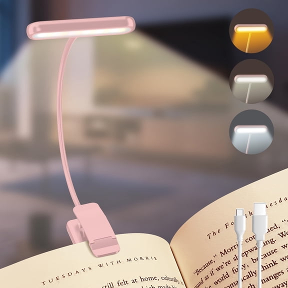 Gaormii LED Rechargeable Read Book Light for Reading in Bed with Memory Function- Eye Caring 3 Color Temperatures, Stepless Dimming Brightness