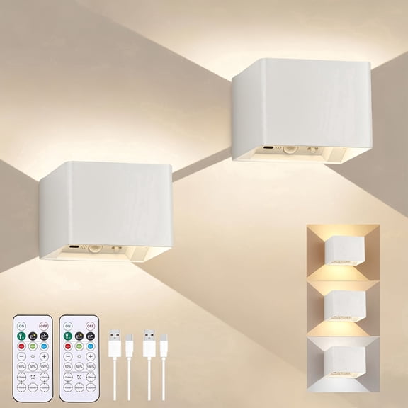 Gaormii Rechargeable Wireless Magnetic Wall Light, Motion Sensor LED Wall Sconce with Remote, 3 Color Modes, up down Indoor Lighting, White, 2 Pack