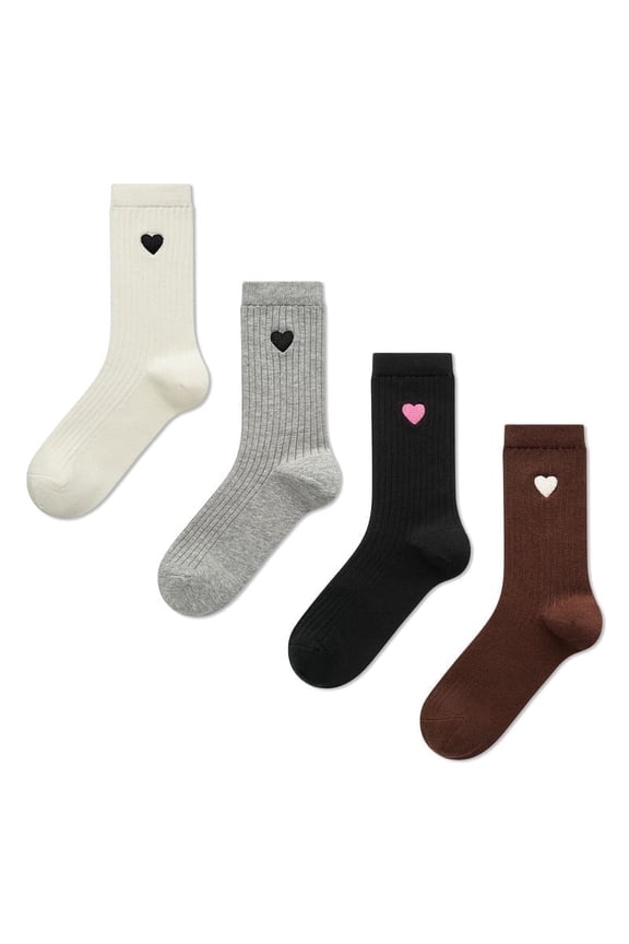 4 Pairs Heart Embroidered Ankle Socks for Women - Cute Novelty Heart Pattern Design