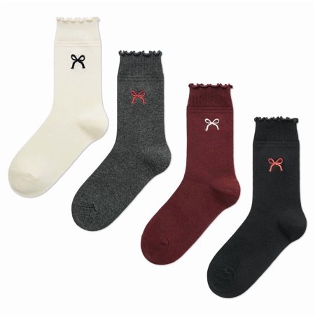 Gaoso Women's 4 Pairs Ruffle Turn-Cuff Ankle Socks Soft Breathable Elegant Cute Frilly Bow Mary Jane Loafer Socks Summer Essentials