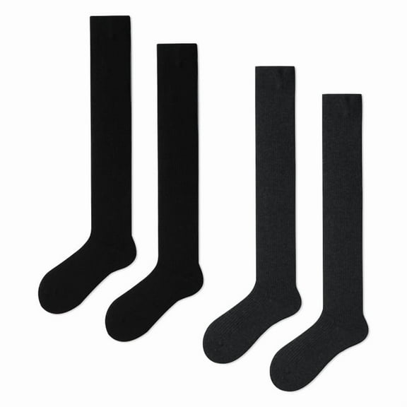 Gaoso Women's Calf Socks 2 Pairs Soft Cotton Crew Socks Cute Comfy Knit Athletic Socks Black & Gray