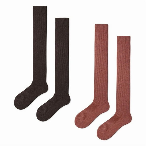 Gaoso Women's Calf Socks 2 Pairs Soft Cotton Crew Socks Cute Comfy Knit Athletic Socks Brown & Red