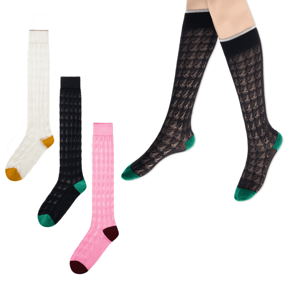 Gaoso Women's Knee High Socks 3-Pack - Breathable Mesh Boot Socks for Women Elegant Cut-Out Pattern Fashion Cute & Youthful Spring/Summer (Black/White/Pink)