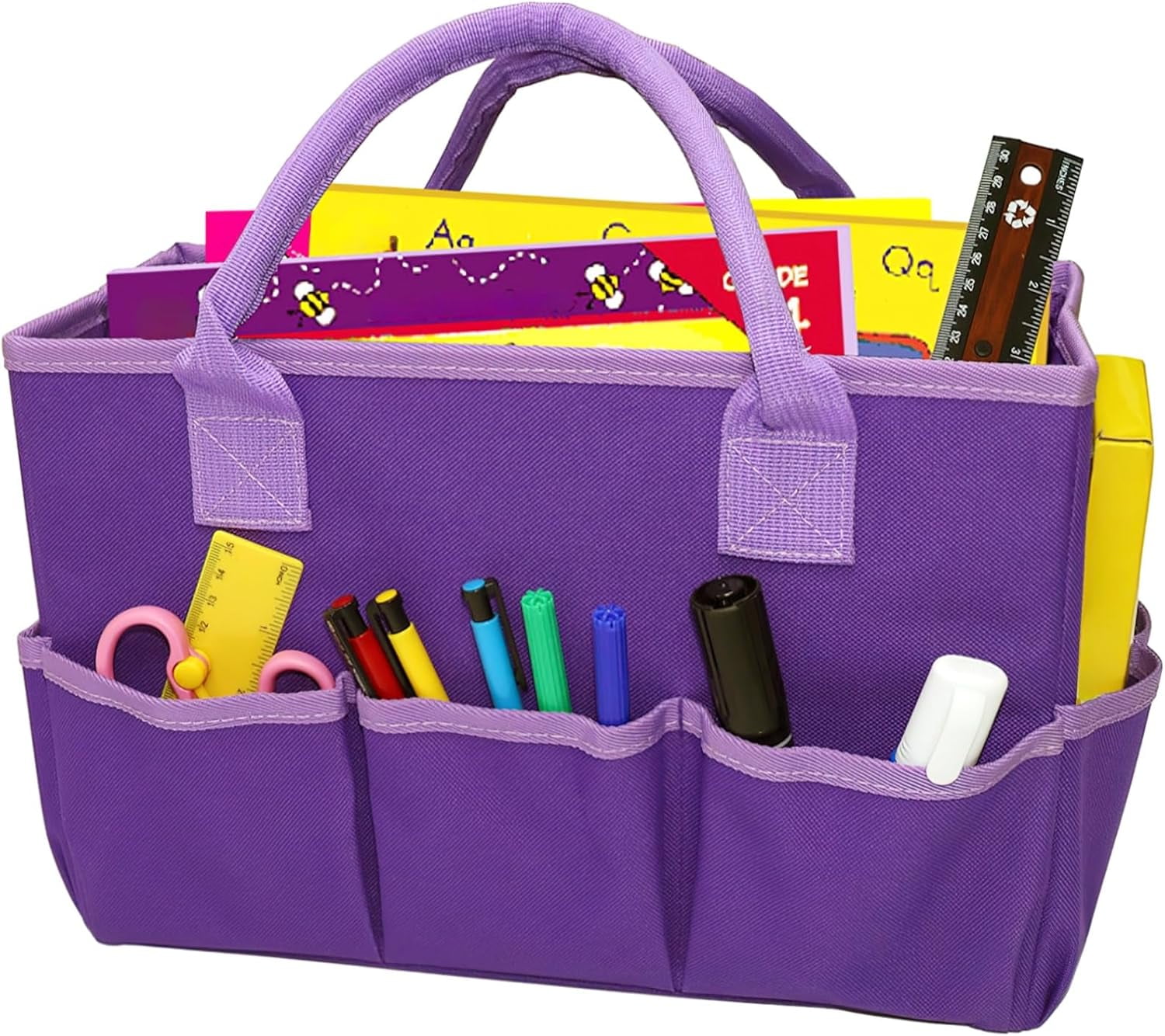 Gaow Art Organizer Craft Storage Tote Bag with Pockets and Handles, Teacher Helper Tote Bag Organization for Art Supplies, Office Storage and more – Purple AA0707