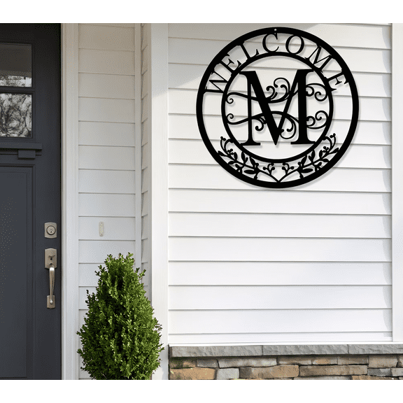 Gaoxin Metal Welcome Sign, Monogrammed Initial m, 12 x 12 in, for Home, Porch, Front Door, Outdoor