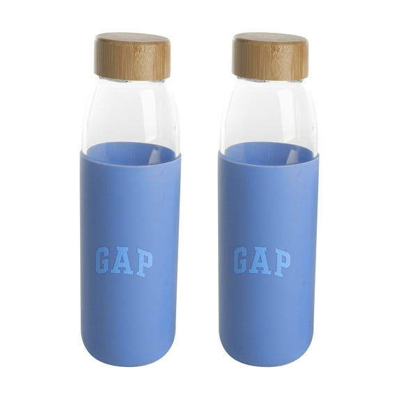 Gap 17 oz Grey Blue Solid Print Glass Water Bottle 2 Pack