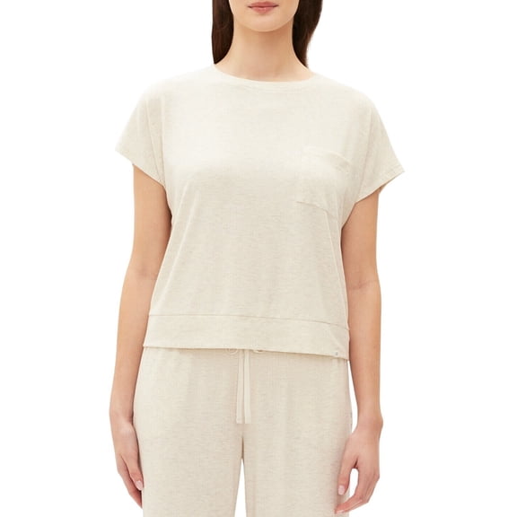 Gap Body Womens Ribbed Short-Sleeve Pajama Sleep Shirt Oatmeal Brown L