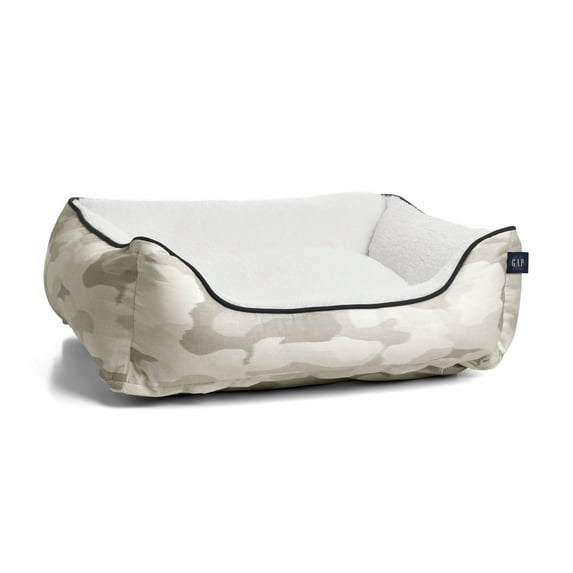 Gap Pet Camo Cuddler Dog Bed, Recycled Polyester Cover with Sherpa Inner, Medium 25"x21", Khaki