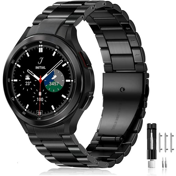 No Gap Galaxy Watch 4/6 Band Classic 47/43/42/46/40/44mm, Gapless Samsung Galaxy Watch 5 Bands Pro 45mm 40mm 44mm, Solid Metal Stainless Steel Replacement Business Strap Bands Men Women, Black