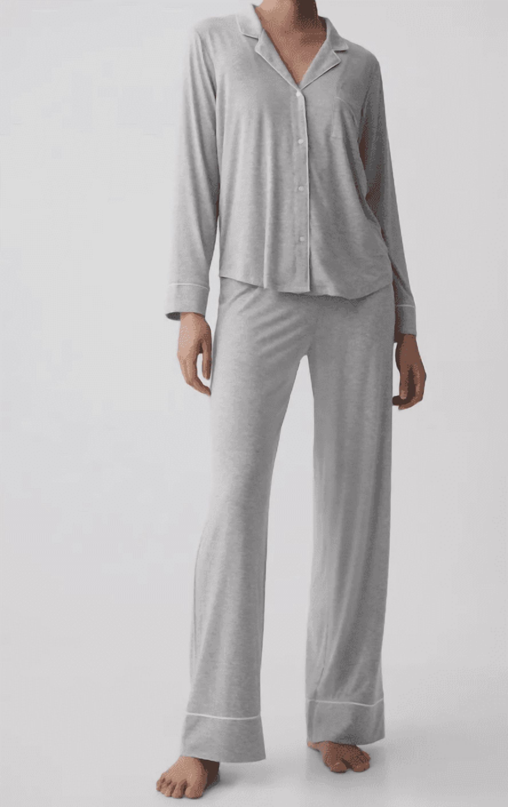 Gap GapBody Women's 2-Pc. Notched-Collar Long-Sleeve Pajamas Set - Grey ...
