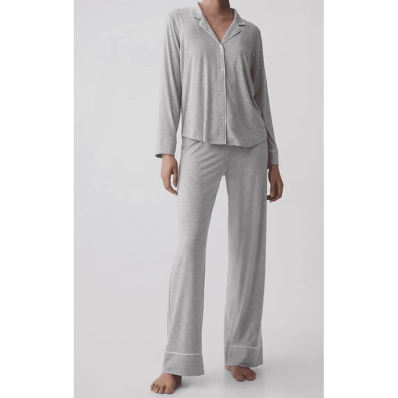 Gap GapBody Women's 2-Pc. Notched-Collar Long-Sleeve Pajamas Set - Grey Large