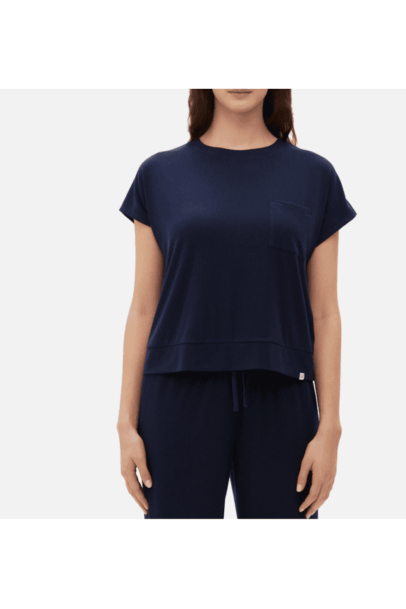 Women's Ribbed Short-Sleeve Pajama Top - Navy Medium