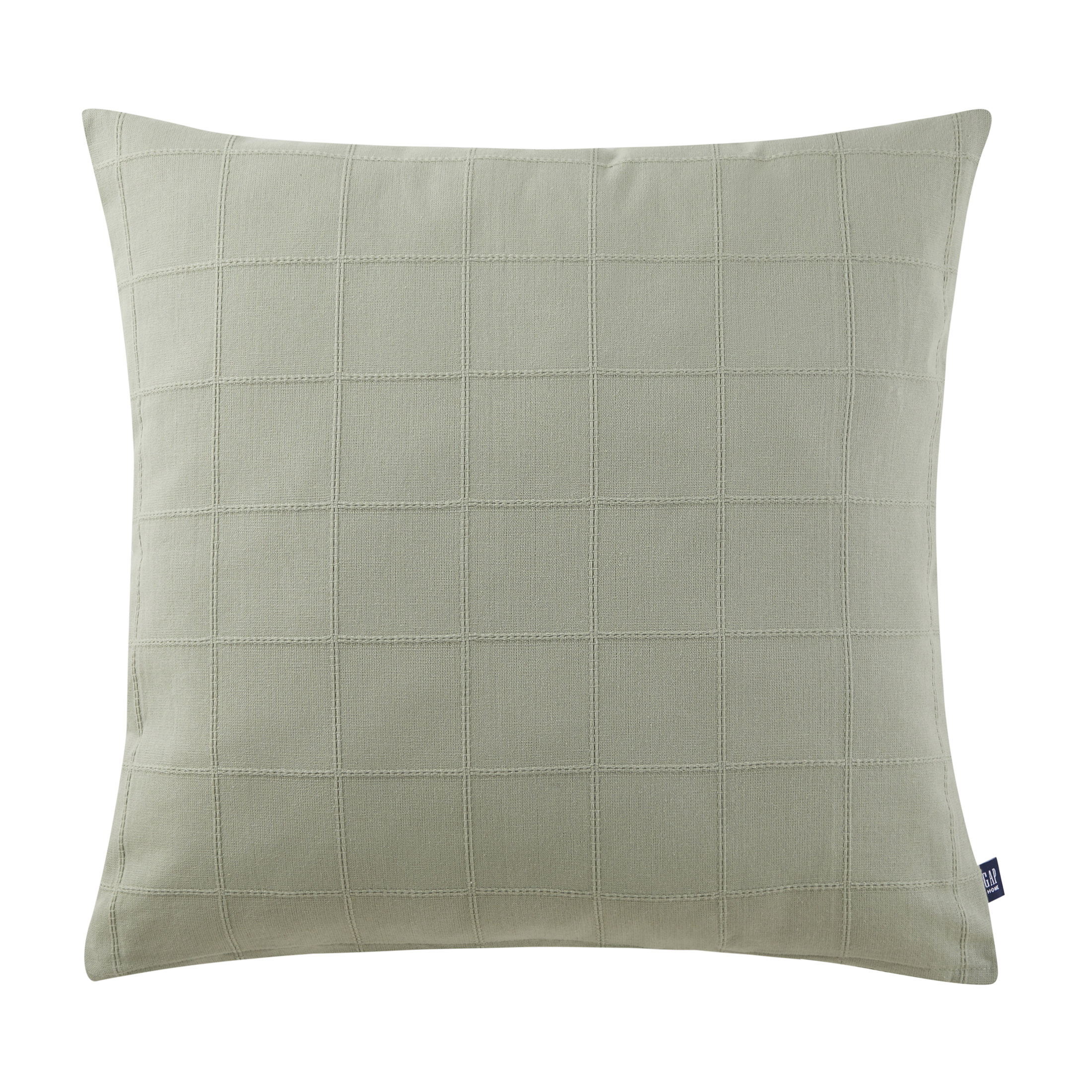 Gap Home 100% Organic Cotton Stitched Check Decorative Pillow, Sage, 22 in x 22 in