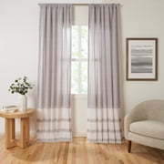Gap Home Border Stripe Organic Cotton Semi Sheer Rod Pocket Window Curtain Pair Gray 63