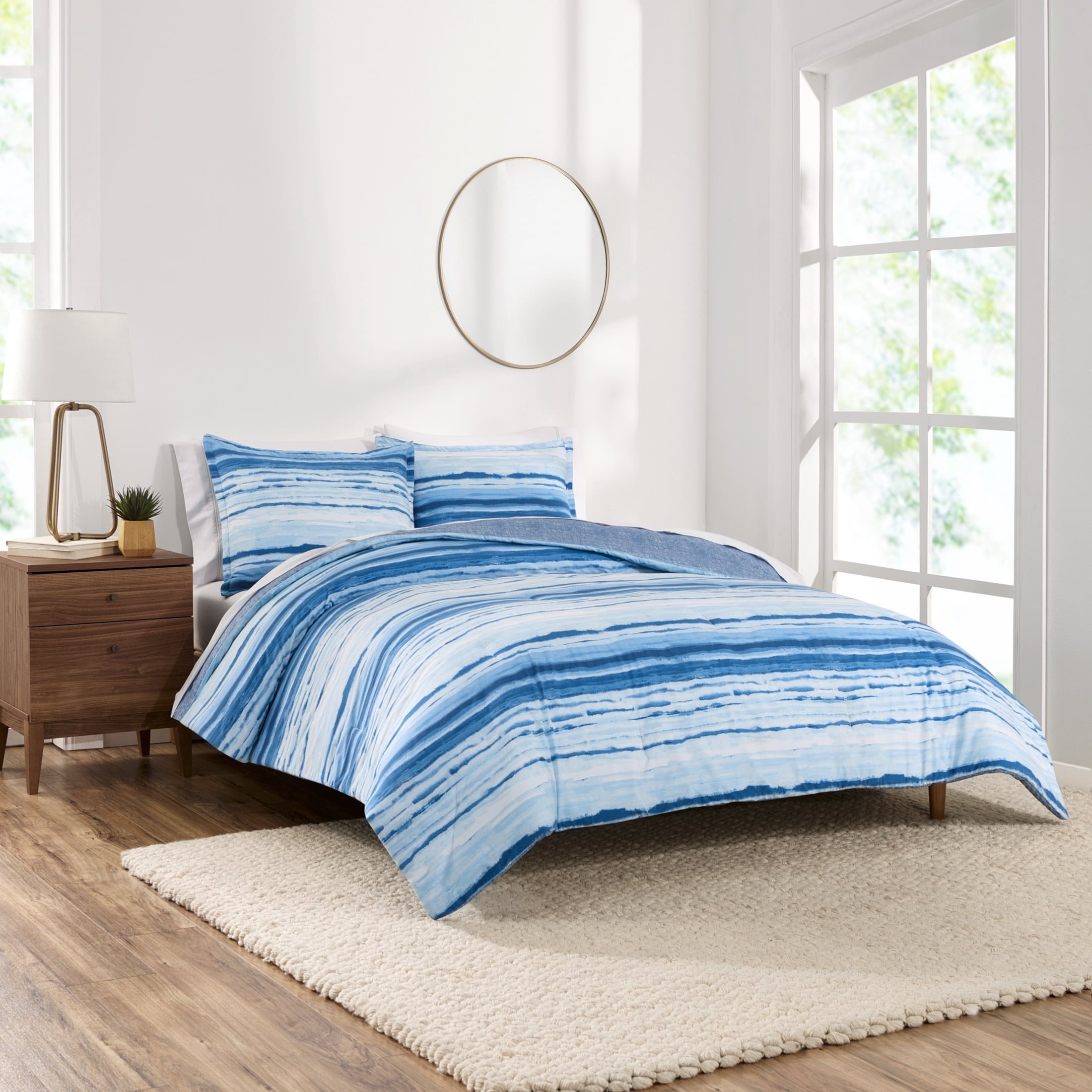 Gap Home Desert Tie Dye Reversible Organic Cotton Blend Comforter Set Full Queen Blue 3 Pieces