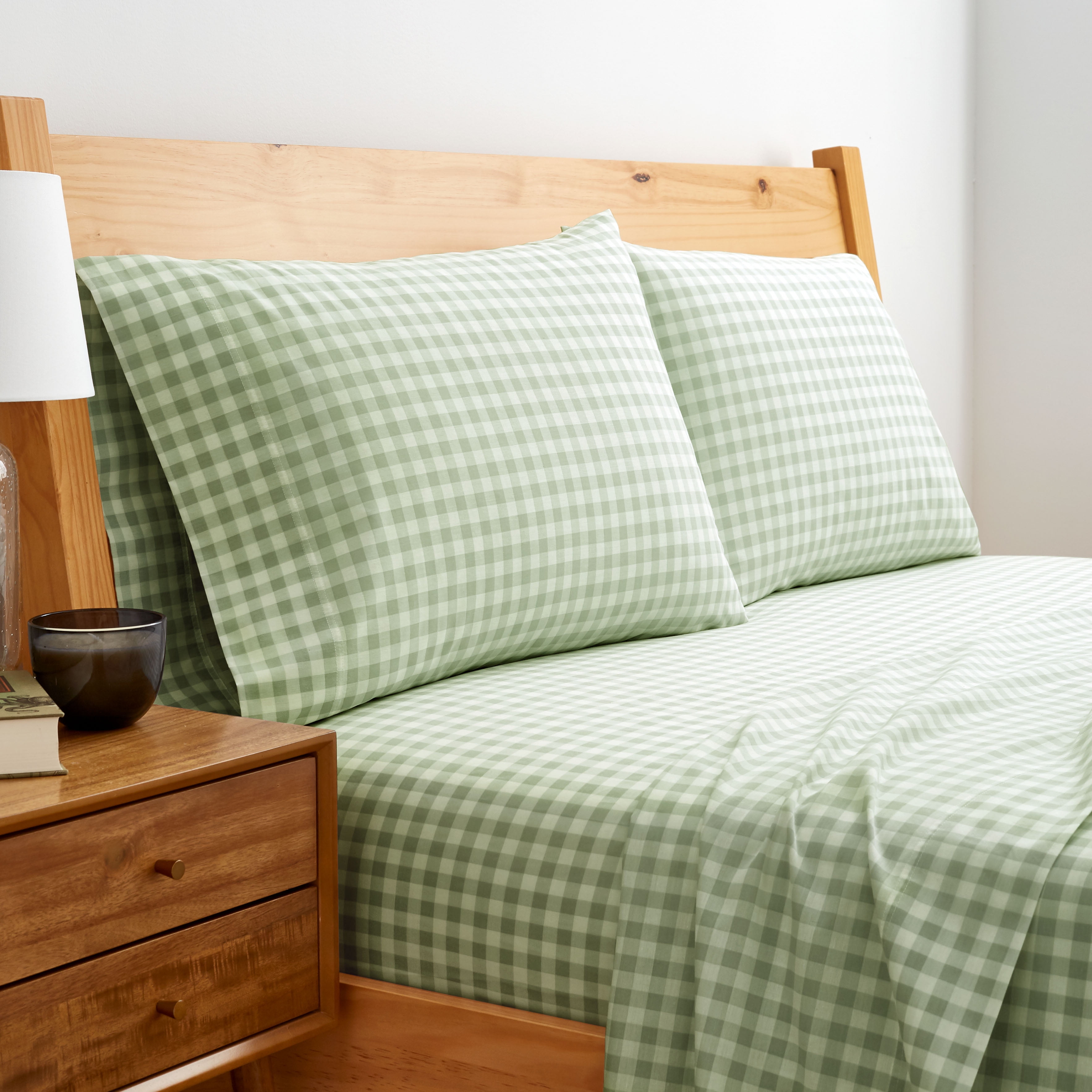Gap Home Gingham Organic Cotton Blend Sheet Set, King, Sage, 4Pieces