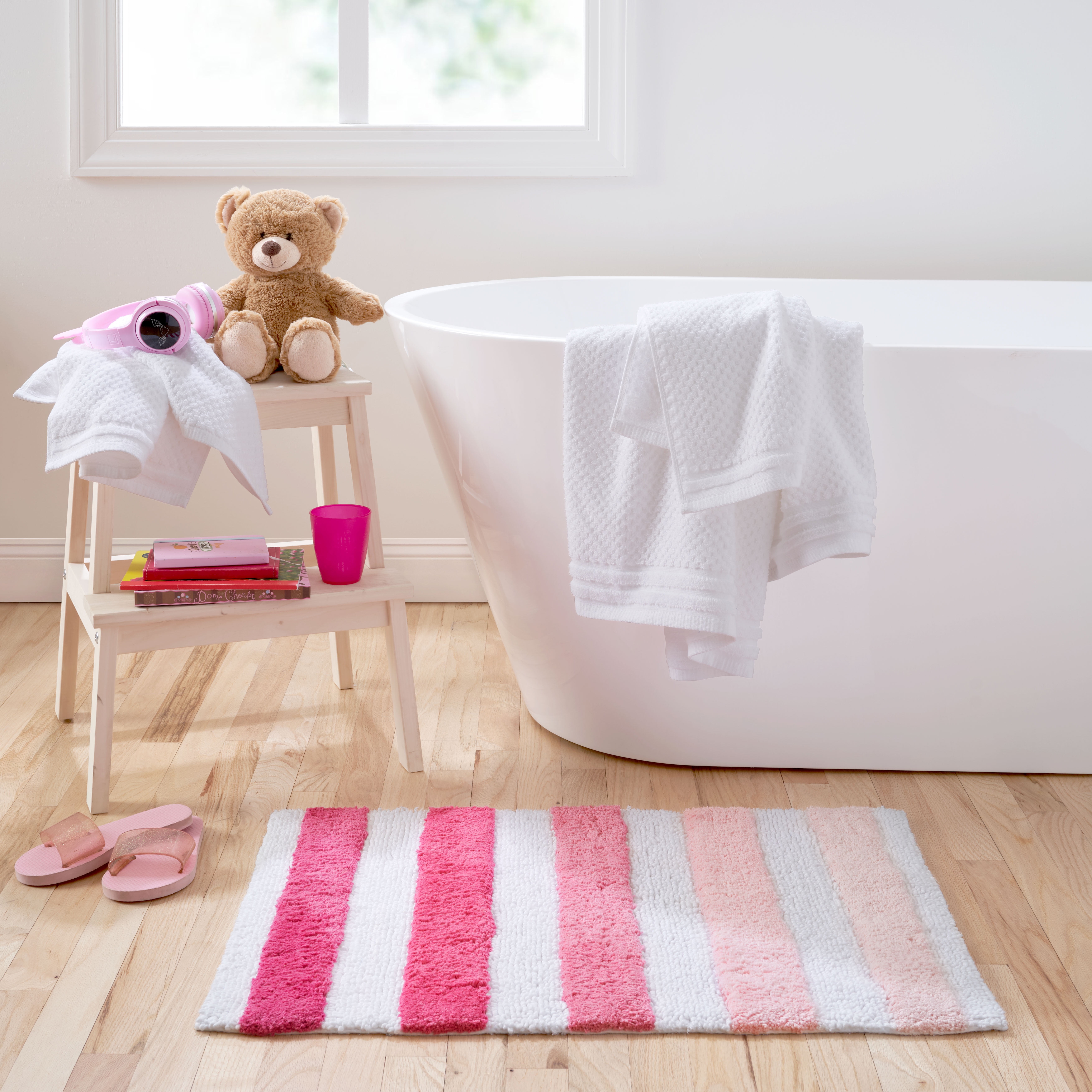 Gap Home Kids Ombre Stripe Organic Cotton Non-Slip Bath Rug, Pink, 20x30  