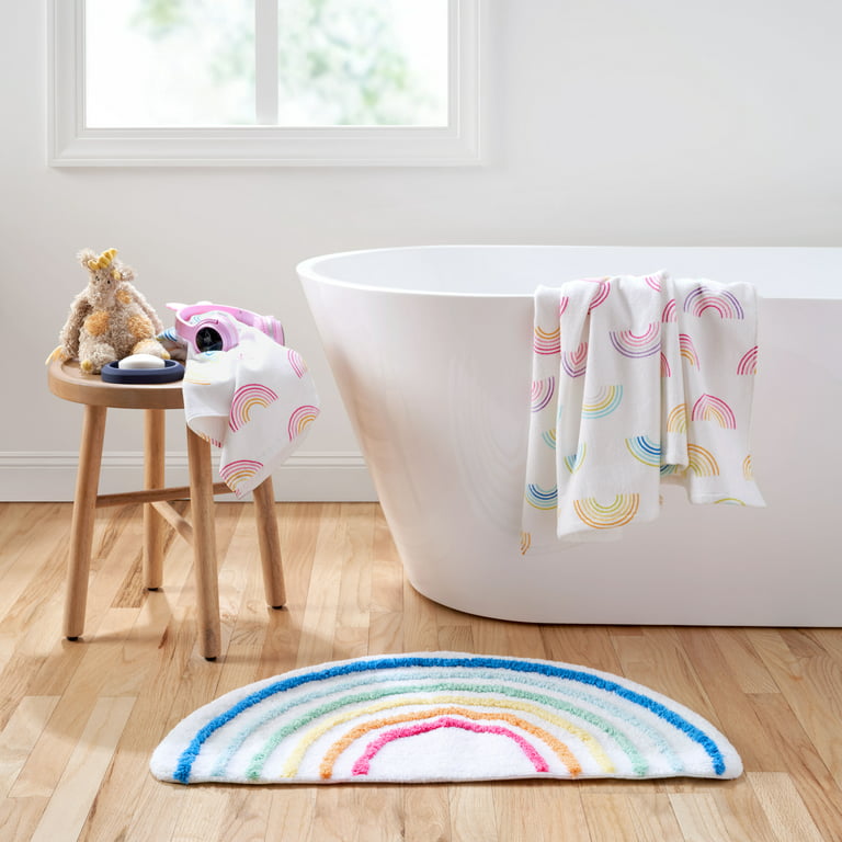 Gap Home Kids Rainbow Organic Cotton Non-Slip Bath Rug, White, 16x30 