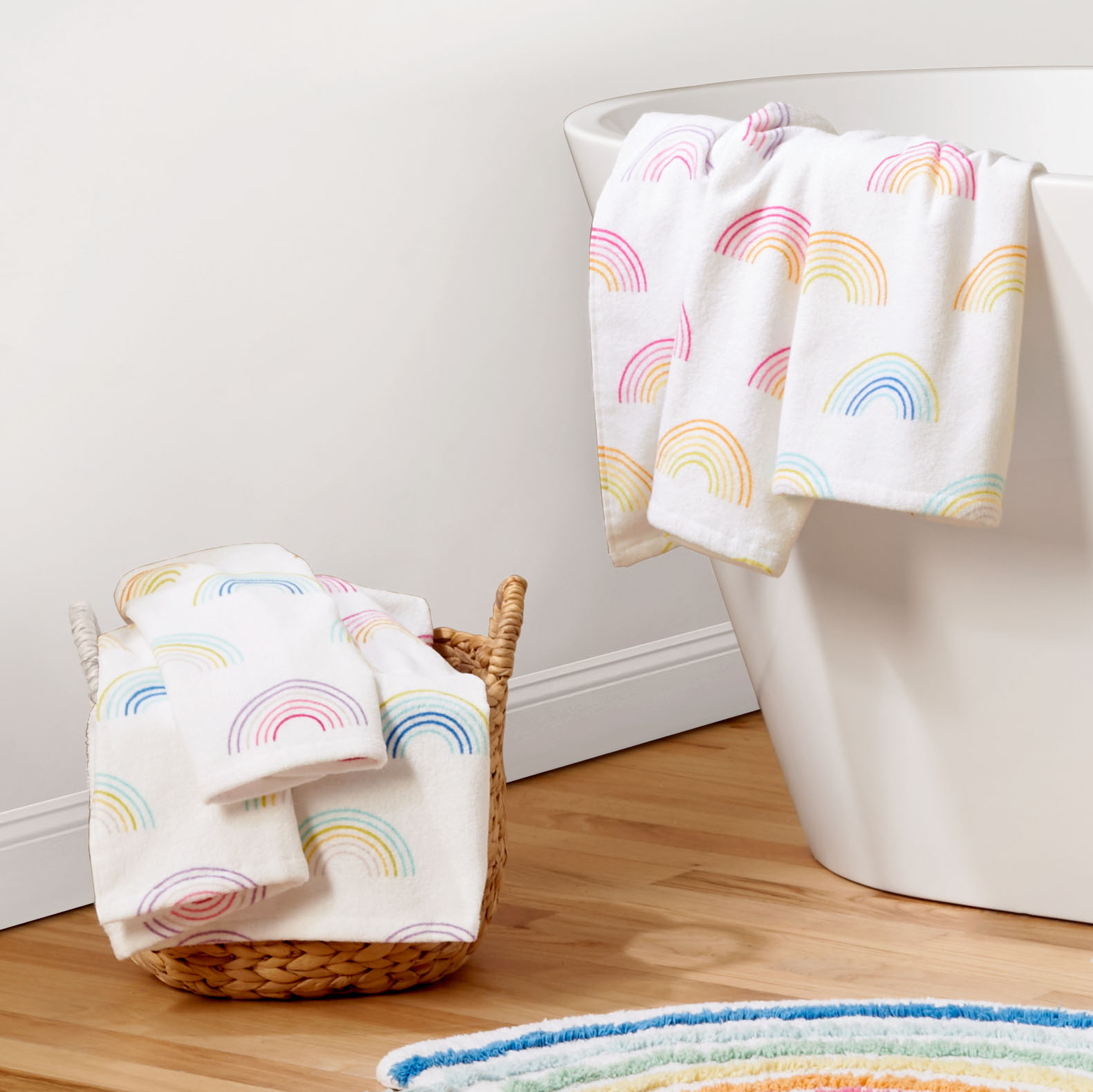 Gap Home Kids Rainbow Toss Organic Cotton 6 Piece Towel Set, White - image 1 of 5