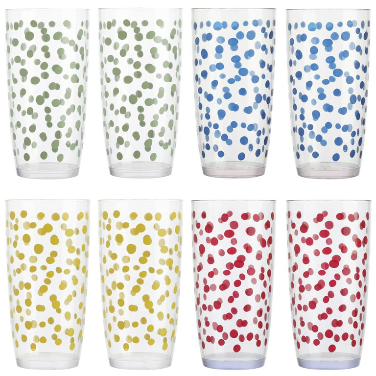 Polka Dots Circles Clear 12 Fl Oz Drinking Glasses Tumblers (Set of 8) 6”  Tall