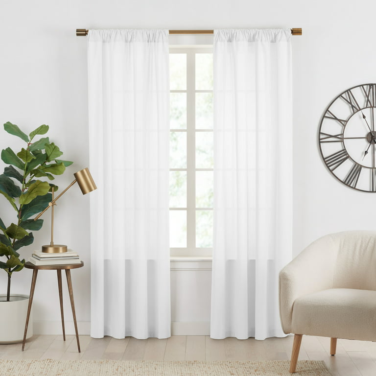 Gap Home Semi- Sheer Stripe Organic Cotton Window Curtain Pair White 84