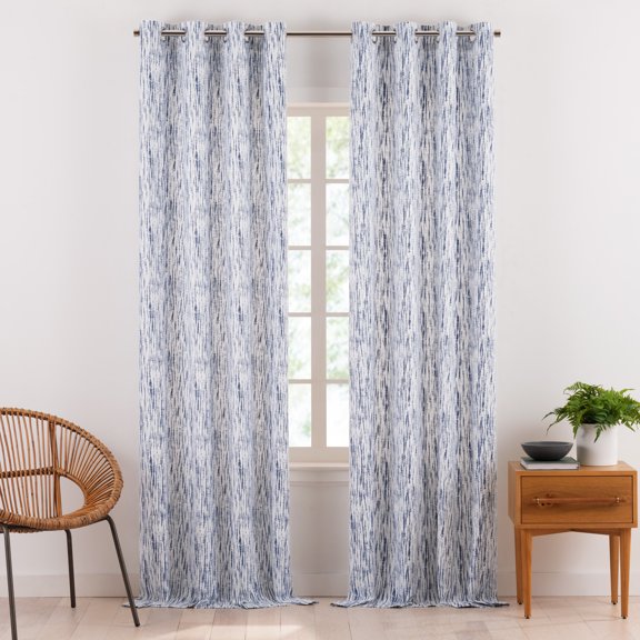 Gap Home Shibori Tie Dye Organic Cotton Light Filtering Window Curtain Pair Blue 95