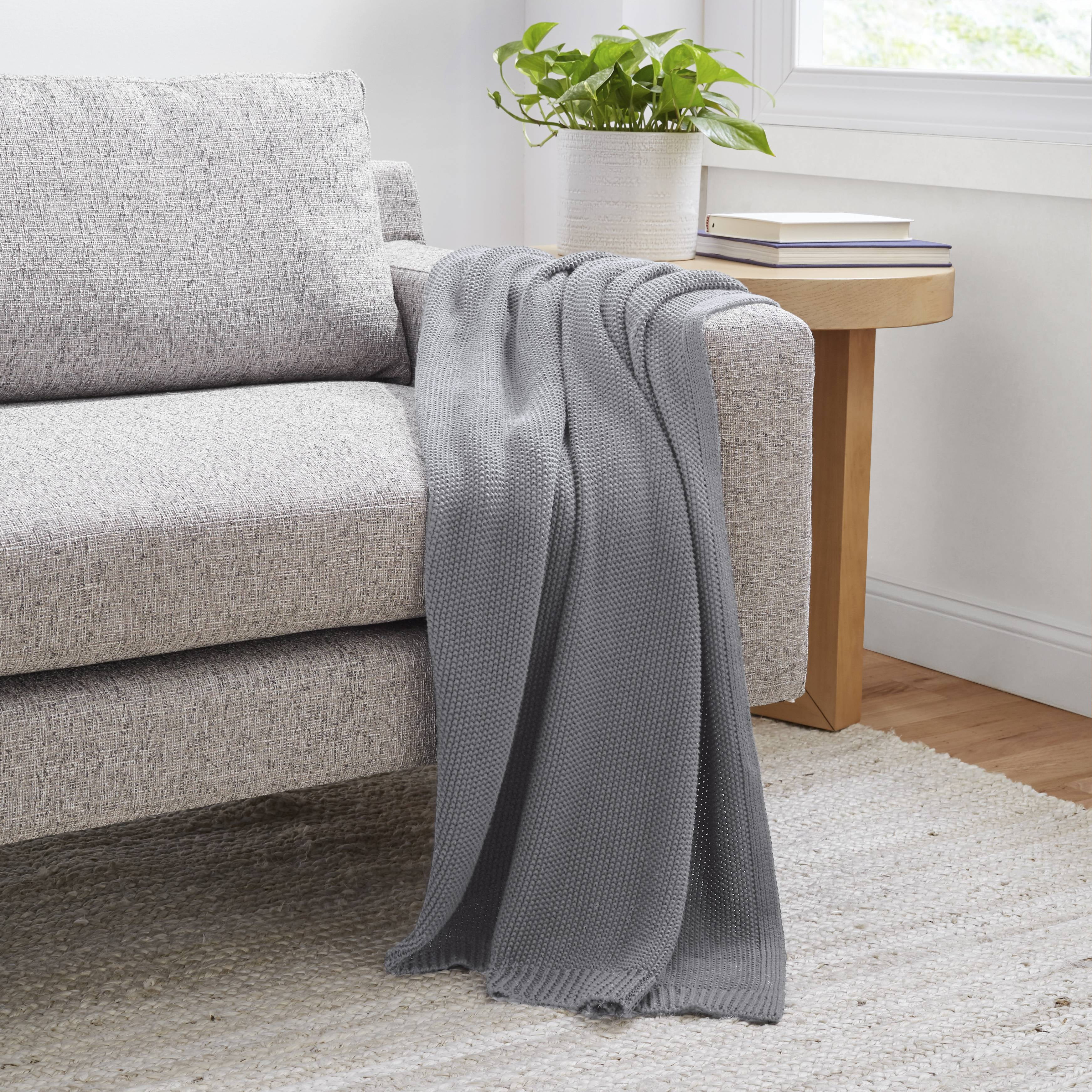 Gap Home Solid Knit Organic Cotton Throw, 50 x 60, Gray 