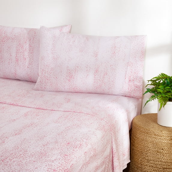 Gap Home Textured Leopard Percale Easy Care Sheet Set, Deep Pocket, Twin, Blush, 3-Pieces