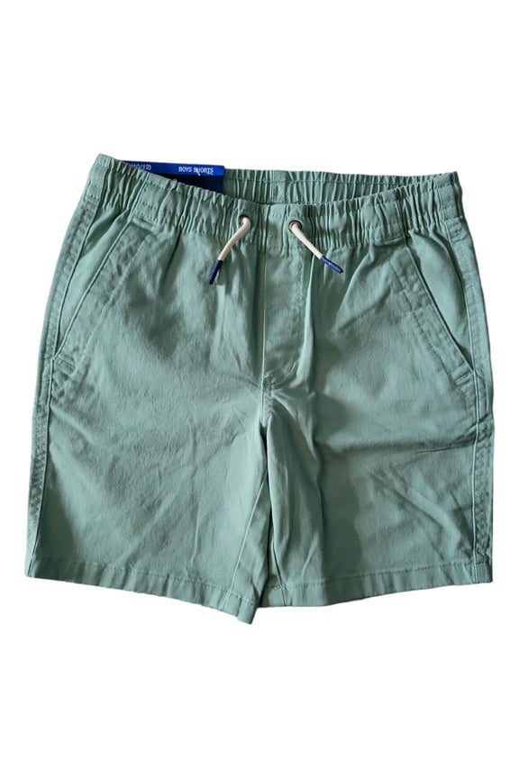 Kids Boys Pull On Elastic Waistband Front & Back Pockets Stretch Soft Twill Shorts