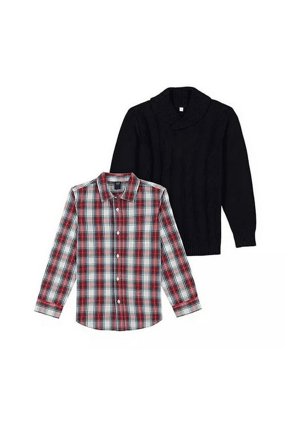 Kids Boys Sweater Shirt Set (Black/Red, L)