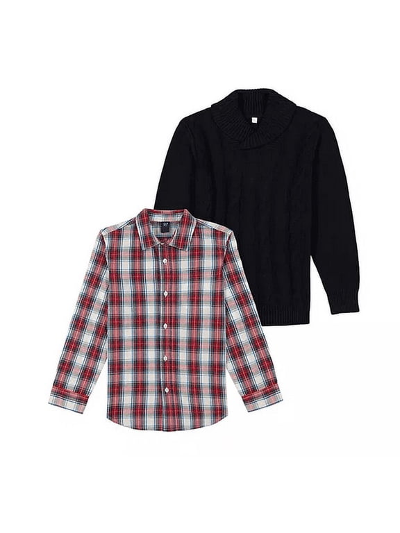 Kids Boys Sweater Shirt Set (Black/Red, XS)