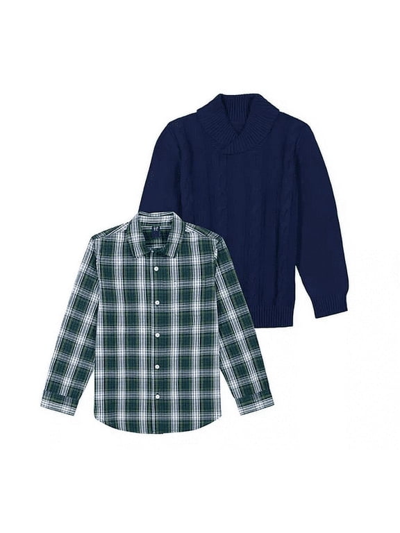 Kids Boys Sweater Shirt Set (Navy/Green, S)