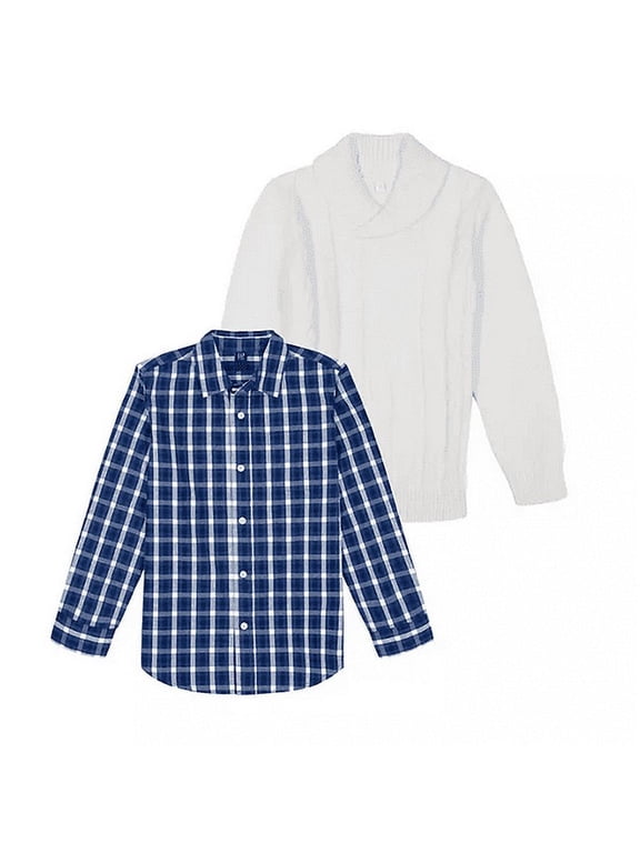 Kids Boys Sweater Shirt Set (White/Blue XL)