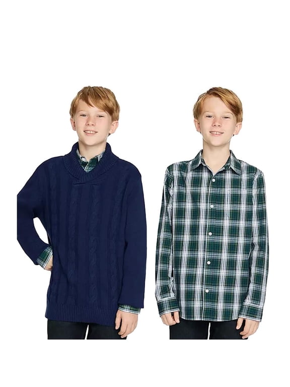 Kids Boys Sweater Shirt Set in Navy Green Size XS