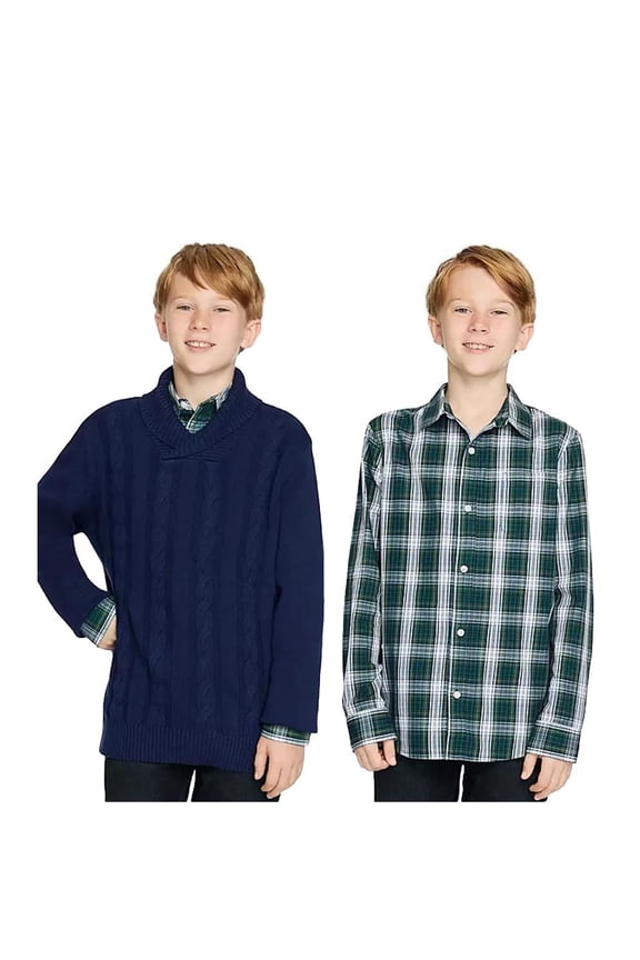Kids Boys Sweater Shirt Set in Navy Green Size XS