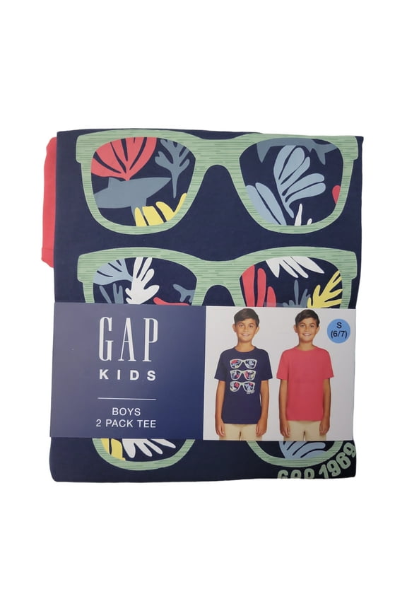 Kids Boys Tag-Free Cotton Blend Crewneck Short Sleeve 2 Pack Tee (Navy/Red Sunglasses, L (10/12))