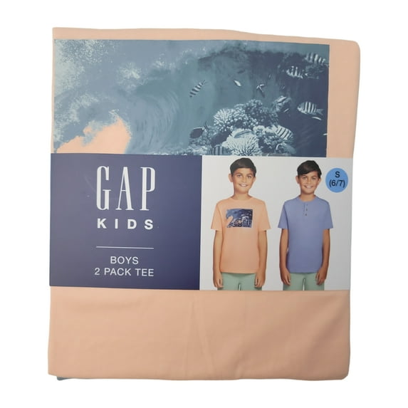Gap Kids Boys Tag-Free Cotton Blend Crewneck Short Sleeve 2 Pack Tee (Peach Surf Henley, M (8))