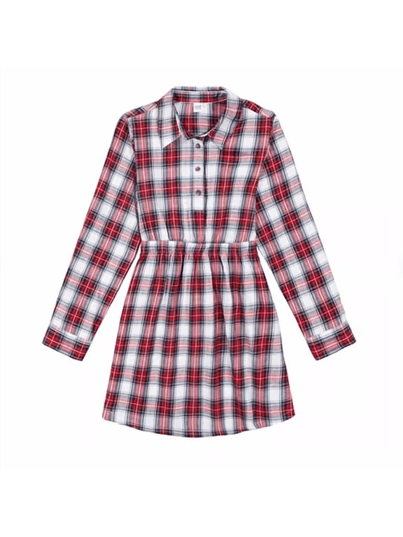 Kids Girls Casual Dress (Red, S)