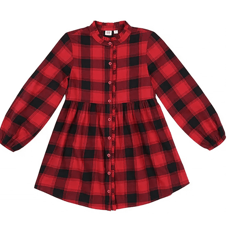 Gap Kids Girls Long Sleeve Dress Red Check XS 4 5
