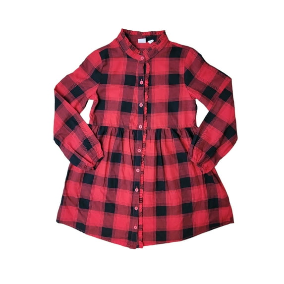 Gap Kids Girls Red and Black Buffalo Plaid Holiday Shirtdress (L (10/12))