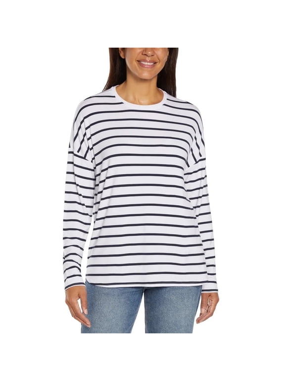 Ladies' Drop Shoulder Top Black striped print, Size L