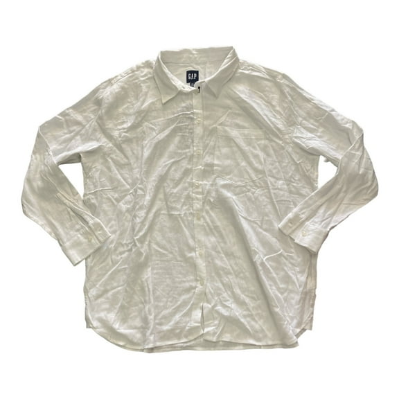 Gap Ladies Lightweight Long Sleeve Collared Linen Button Down Top (Bright White, XXL)