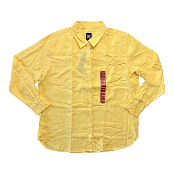 Gap Ladies Lightweight Long Sleeve Collared Linen Button Down Top (Golden Haze,  M)