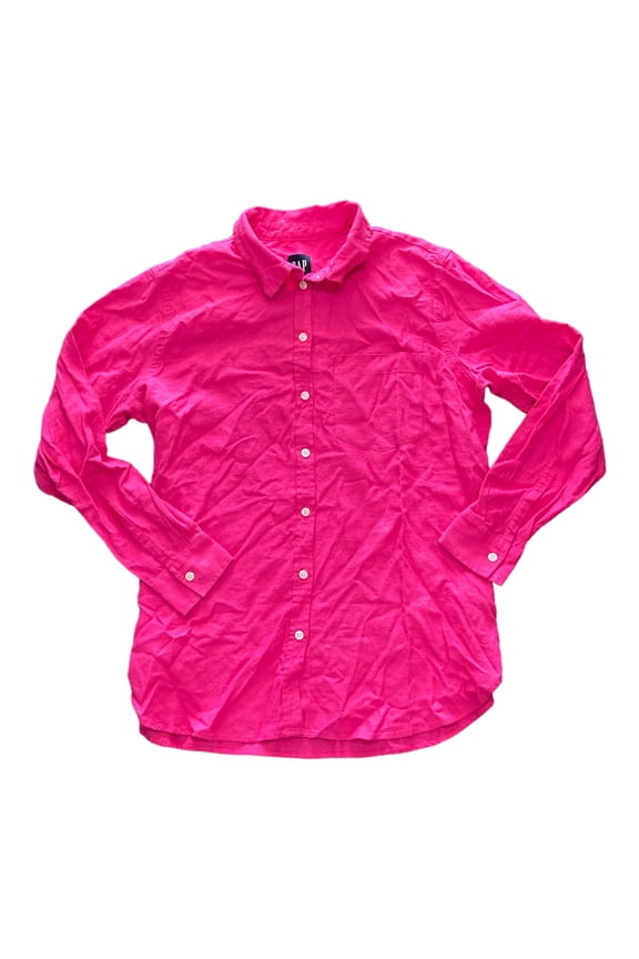 Ladies Lightweight Long Sleeve Collared Linen Button Down Top (Very Berry, L)